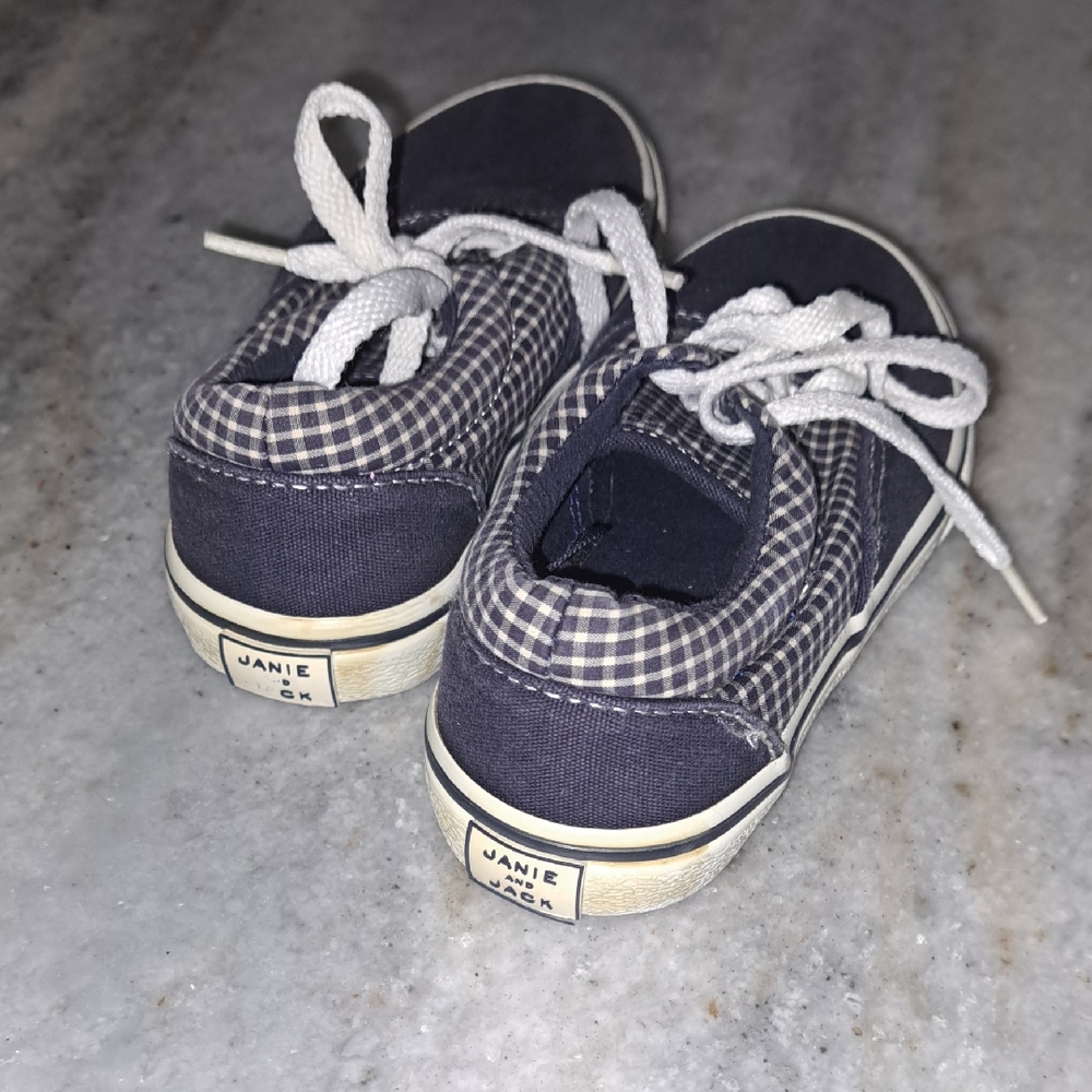 Janie and Jack Navy Plaid Kids Sneakers